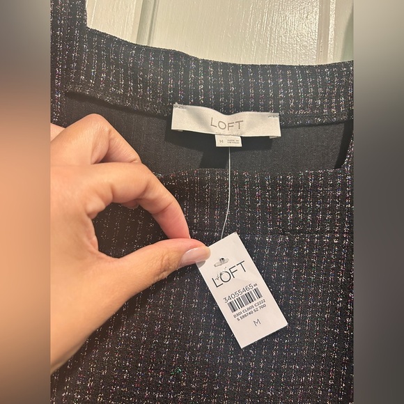 NWT LOFT Square Neck Multicolor Sparkle Thread Ribbed Long Sleeve Top Med - Picture 6 of 9